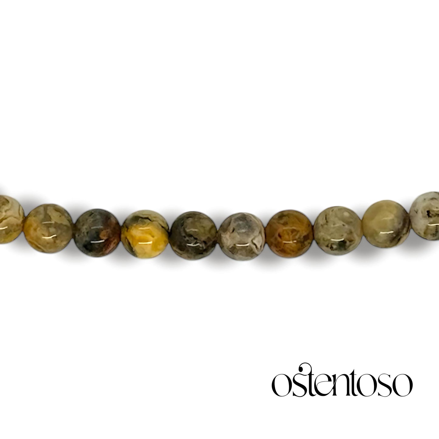 Pulsera Agata Amarilla Tipo Leopardita esférica tamaño No. 6 mm.