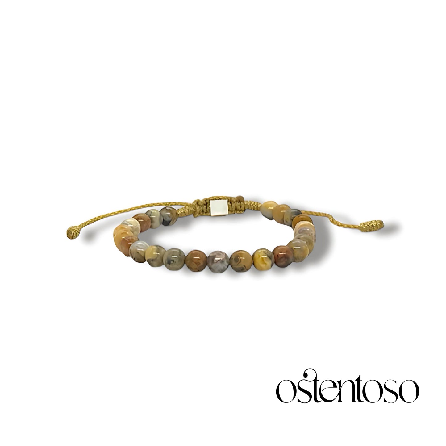 Pulsera Agata Amarilla Tipo Leopardita esférica tamaño No. 6 mm.