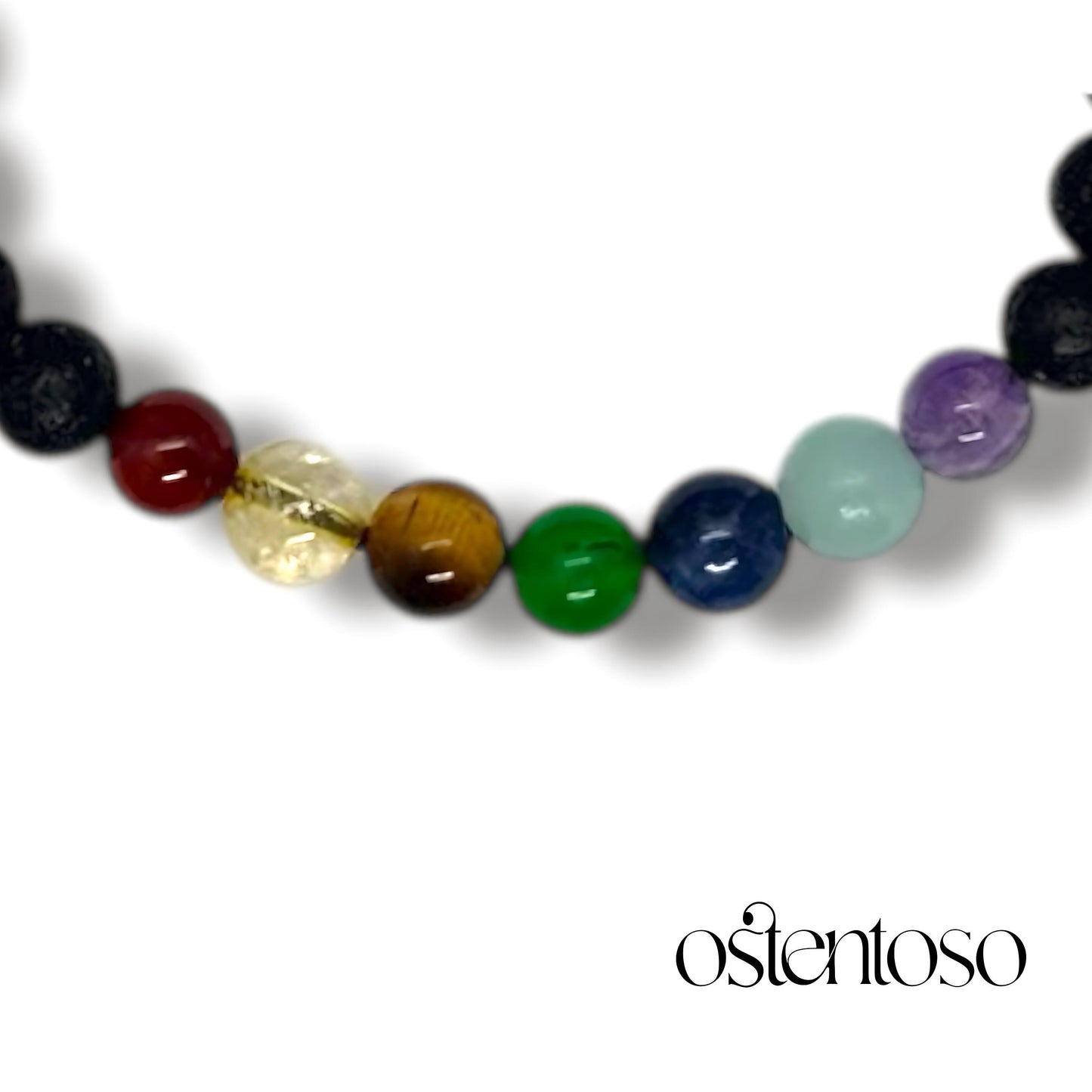Bracelet Sept Chakras avec Roche Volcanique sphérique taille n°6 mm.