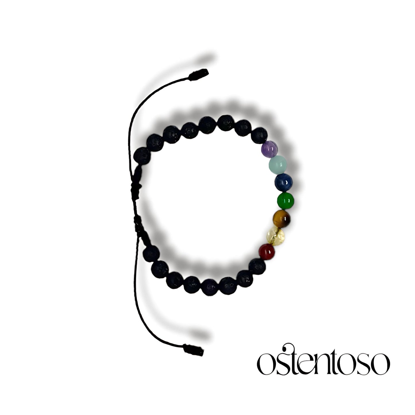 Bracelet Sept Chakras avec Roche Volcanique sphérique taille n°6 mm.