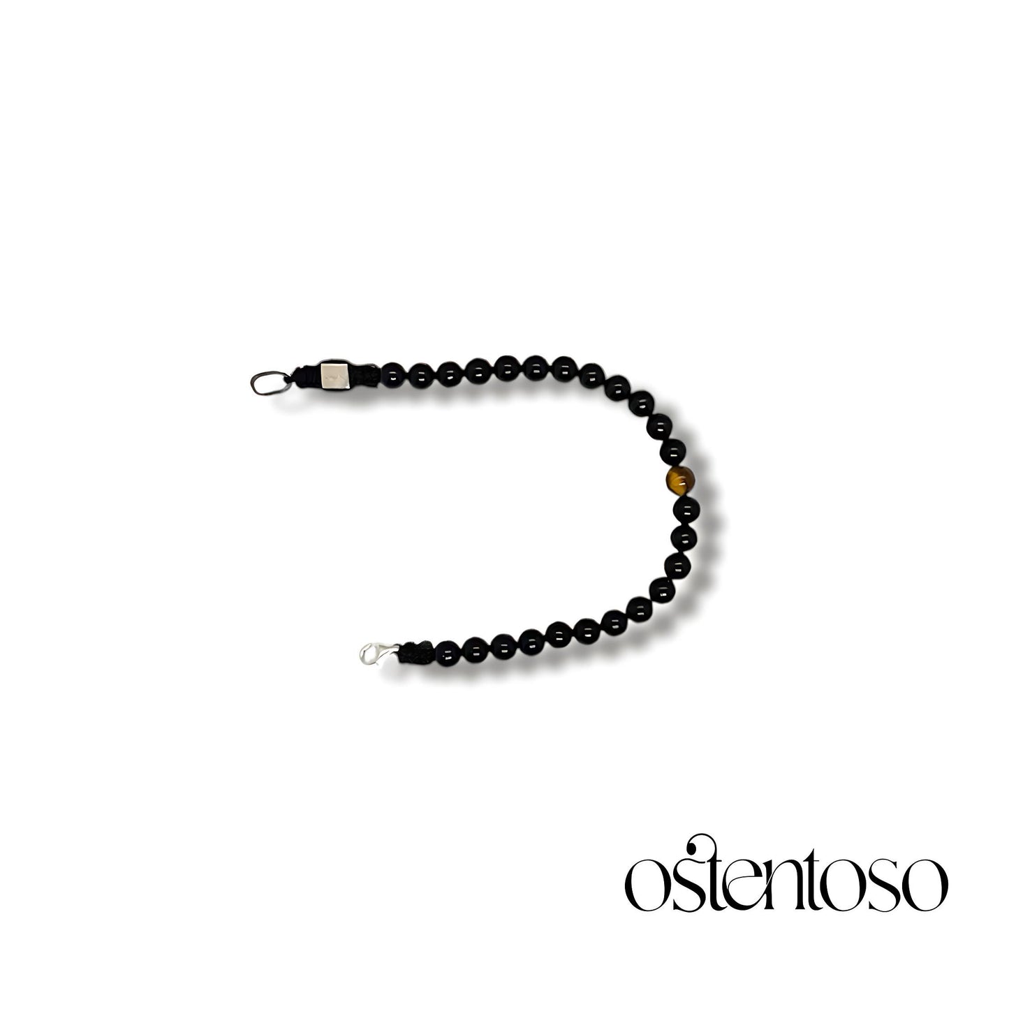 Shiny black spherical onyx bracelet size No. 6 mm.