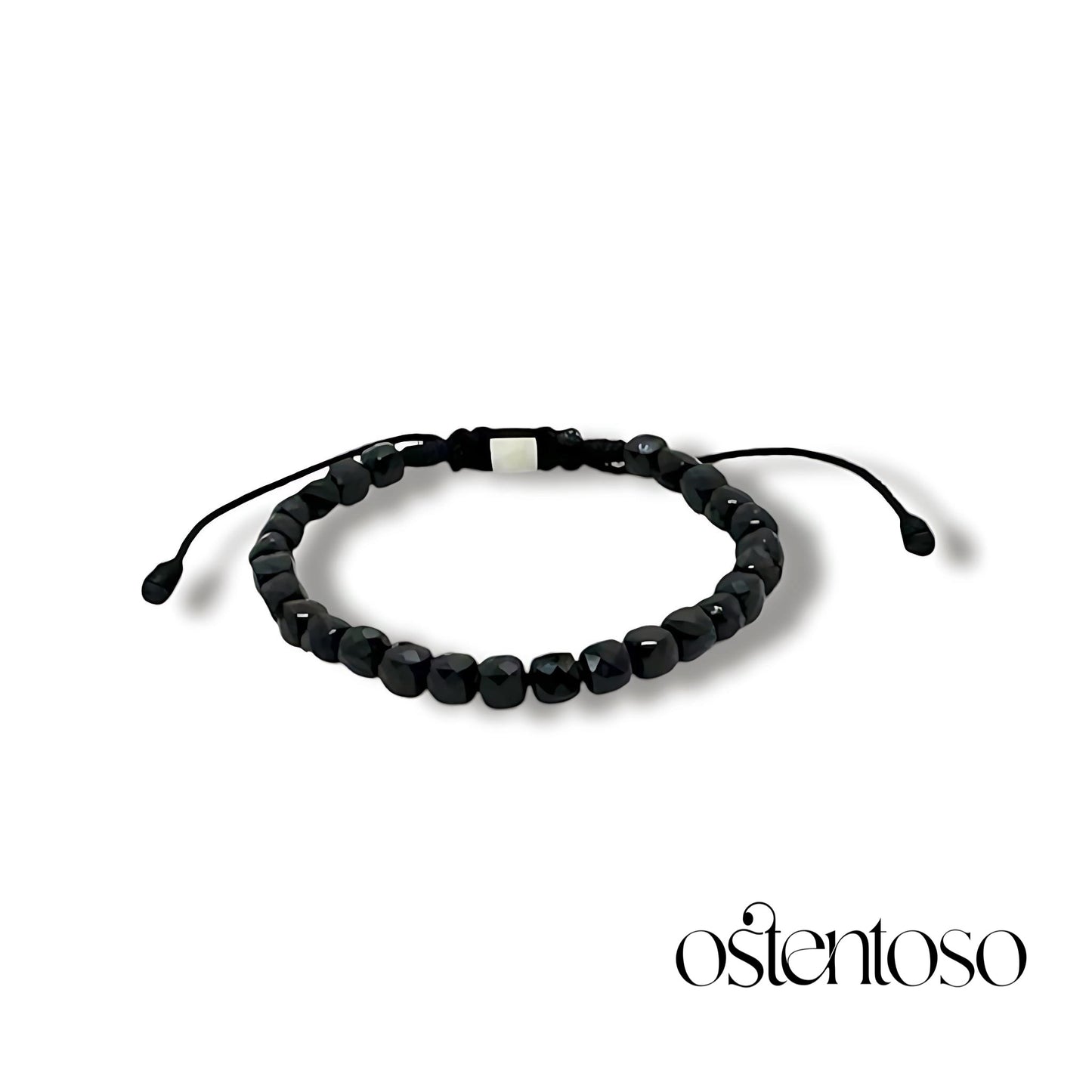 Pulsera Turmalina Negra cubica facetada tamaño No. 6 mm.