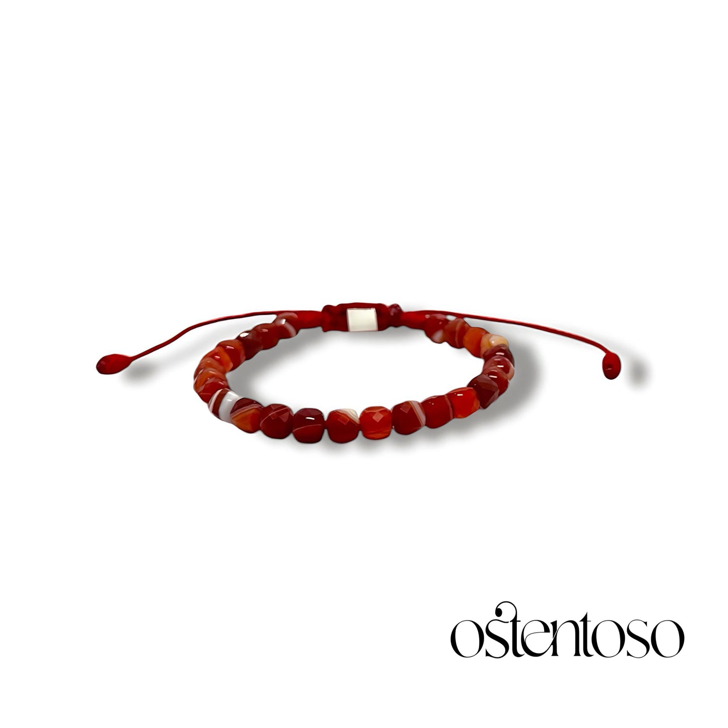 Pulsera Agata Bandas Rojas cúbica facetada tamaño No. 6 mm.