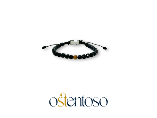 Bracelet en onyx noir brillant cubique facetté taille n°6 mm.