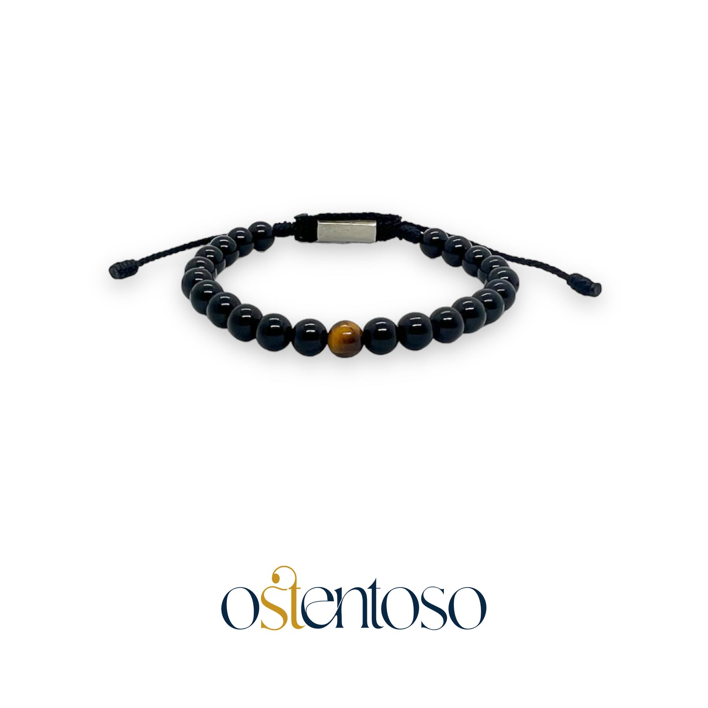 Bracelet Onyx Noir Brillant taille sphérique n°6 mm.