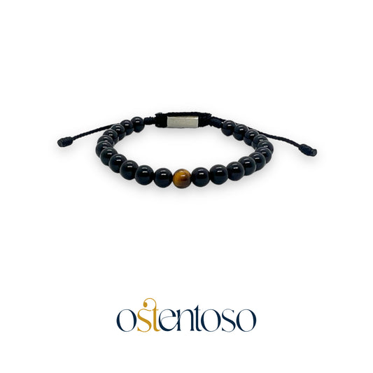 Bracelet Onyx Noir Brillant taille sphérique n°6 mm.