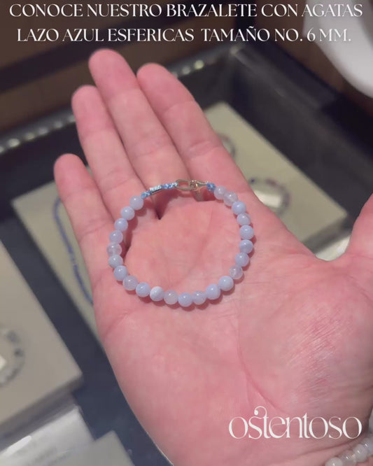 Bracelet Agate Dentelle Bleue taille sphérique n°6 mm.