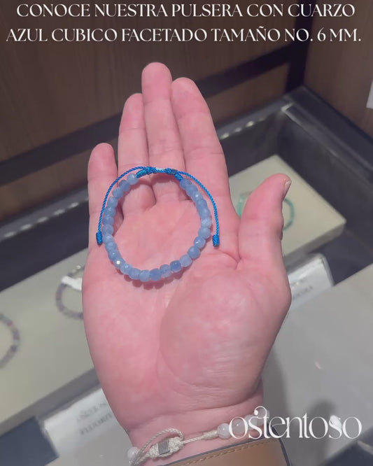 Bracelet Quartz Bleu cubique facetté taille n°6 mm.
