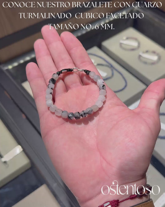 Bracelet quartz tourmaliné cubique facetté taille n°6 mm.