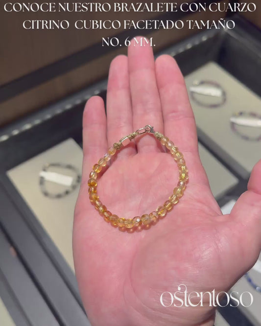 Bracelet Quartz Citrine cubique facetté taille n°6 mm.