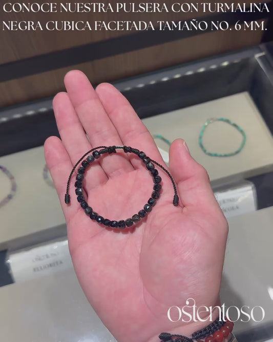 Bracelet Tourmaline Noire cubique facettée taille n°6 mm.