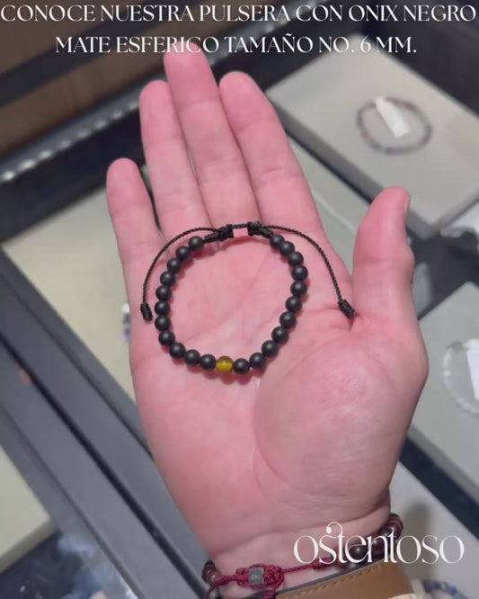 Bracelet Onyx Noir Mat taille sphérique n°6 mm.