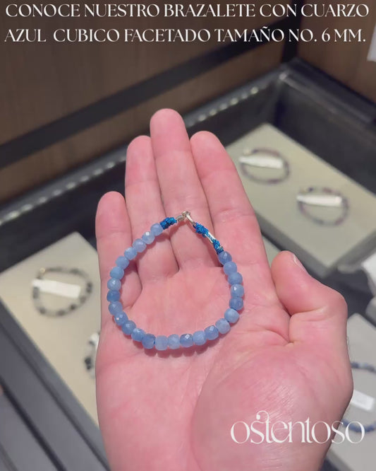 Bracelet Quartz Bleu cubique facetté taille n°6 mm.