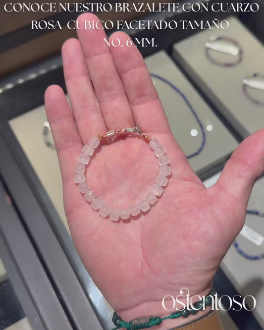 Bracelet Quartz Rose cubique facetté taille n°6 mm.