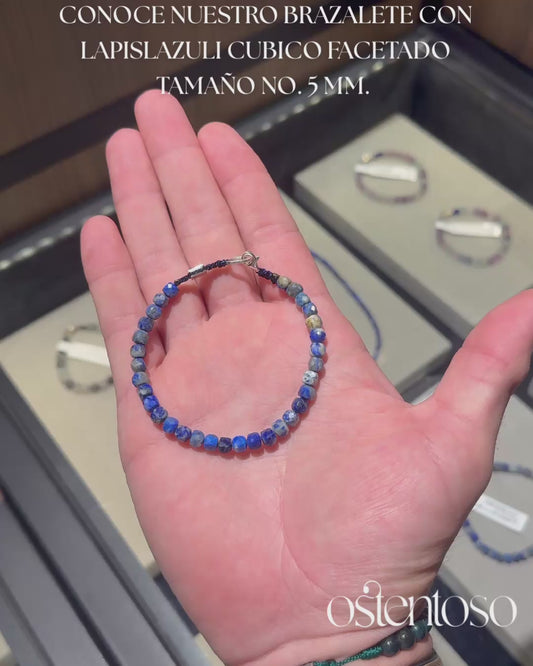Bracelet Lapis lazuli cubique facetté taille n°5 mm.