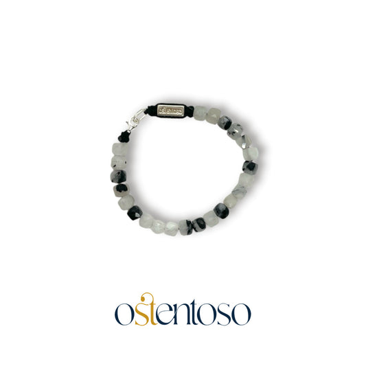 Bracelet quartz tourmaliné cubique facetté taille n°6 mm.