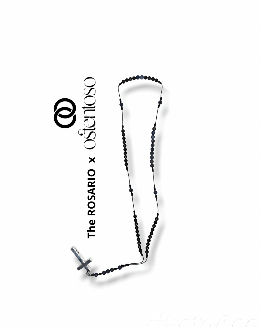 THE ROSARIO: Onix + Ojo de tigre dorado y Cruz hecha en plata Ley 925.