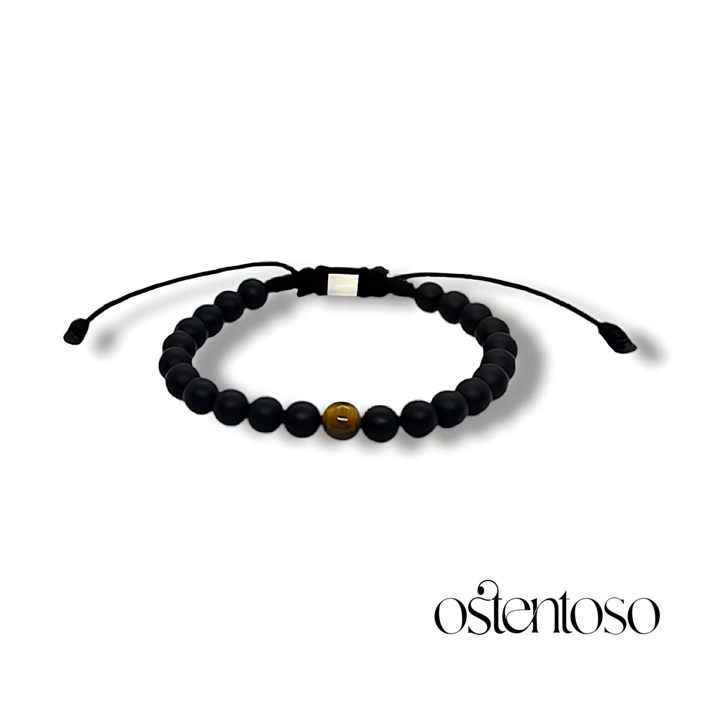 Bracelet Onyx Noir Mat taille sphérique n°6 mm.