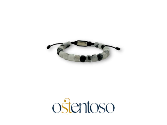 Bracelet à quartz tourmaliné cubique taille n° 6 mm.