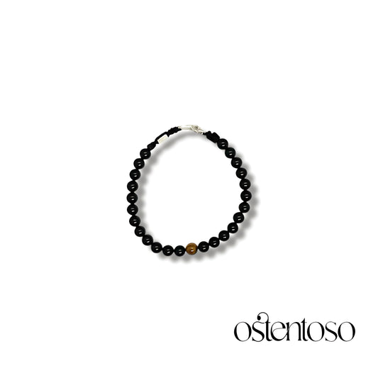 Shiny black spherical onyx bracelet size No. 6 mm.