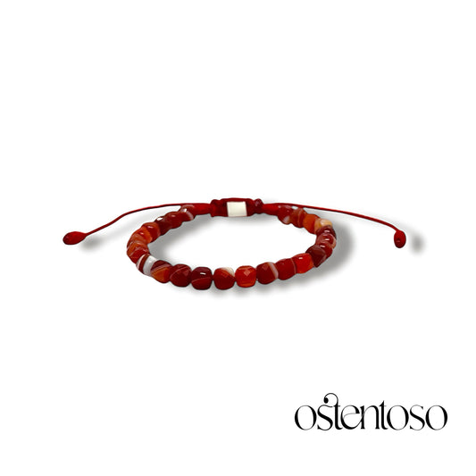 Pulsera Agata Bandas Rojas cúbica facetada tamaño No. 6 mm.