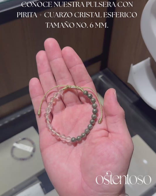 Bracelet Mix Pyrite + Quartz spherical crystal size No. 6 mm.