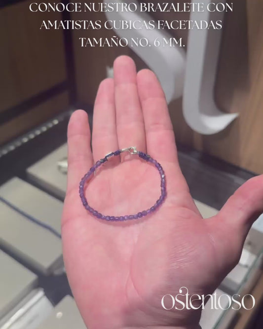 Brazalete Amatista cubico facetado tamaño No. 3 mm.