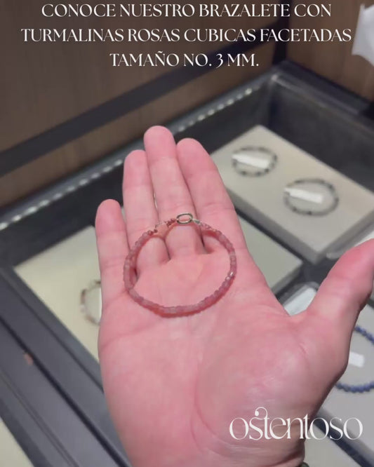 Brazalete Turmalina Rosa cubico facetado tamaño No. 3 mm.