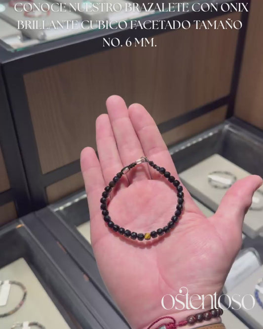 Black Onyx bracelet shiny faceted cubic size No. 6 mm.