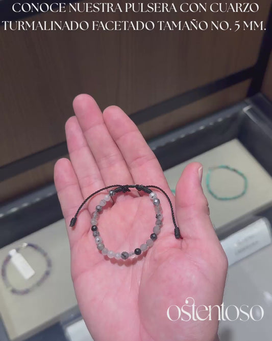 Faceted Tourmalinated Quartz Bracelet size No. 5 mm.