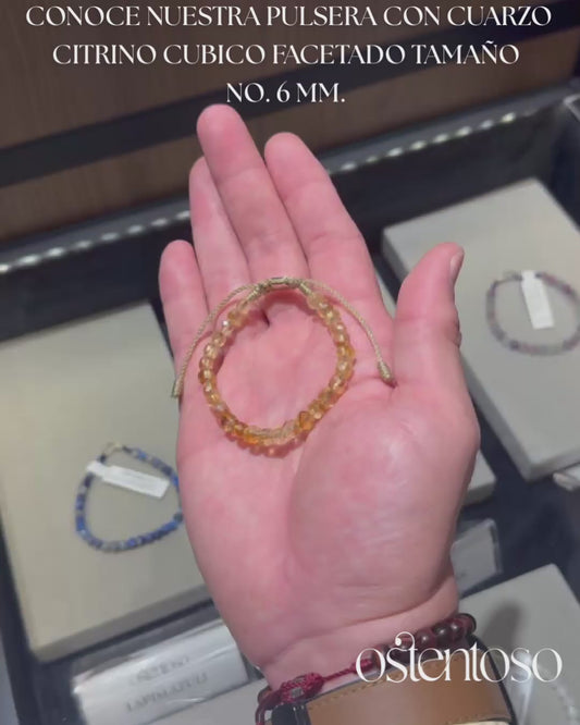 Faceted cubic Citrine Quartz bracelet size No. 6 mm.